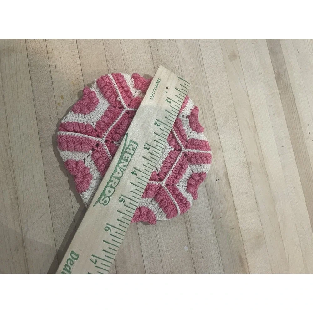 Vtg Crocheted Hanging Hot Pad 2 Trivets Bloomers Pink White ~Cottagecore Decor ~